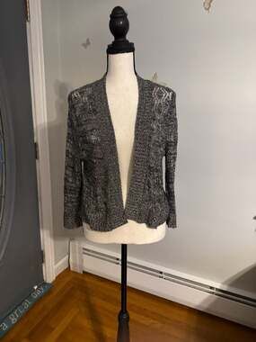 Serendipity by vatore Grey Marled Open Front Knit Cardigan Size L